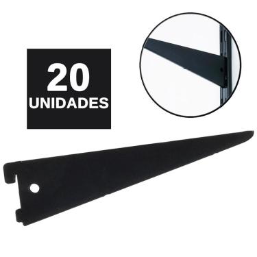Imagem de Kit 20 Suporte Trilho Prateleira Cremalheira Duplo Preto 37cm - Starfer