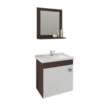 Imagem de Gabinete Para Banheiro Iris 44cm Com Espelheira Café/Branco - Mgm