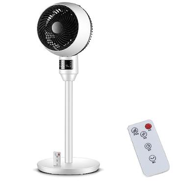 Imagem de Ventilador elétrico de piso com controle remoto de circulação de ar 3 ajustes de velocidade 7 horas temporizador ventiladores de pedestal refrigerador oscilante de baixo ruído para casa ou escritório, branco, 86 cm