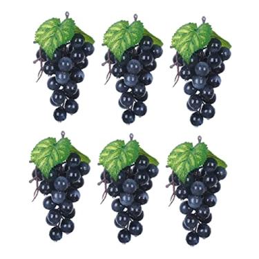 Imagem de 6 Unidades cacho de uva artificial decoração de casa uvas falsas playset de comida de cozinha modelos fruta adereços fotográficos artesanato de uva artificial armário guirlanda
