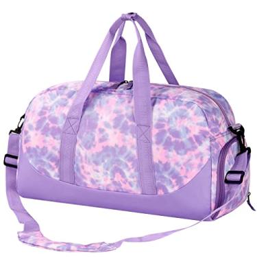 Imagem de Choco Mocha Bolsa de viagem infantil para meninas – bolsas noturnas para crianças com compartimento de sapatos, linda bolsa de fim de semana para viagens de festa do pijama, Tie Dye-Roxo, Large, Bolsa