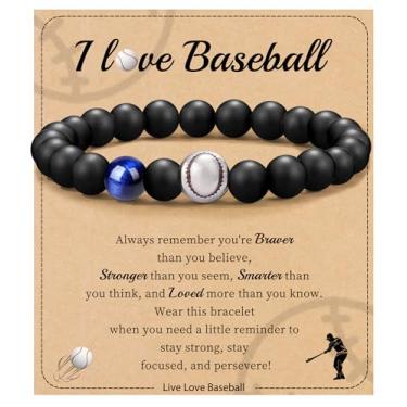 Imagem de Futebol Beisebol Basquete Presentes de Futebol Masculino Pulseiras com Contas Natural Olho de Tigre Pulseira Masculina Aniversário Presentes de Formatura para Filho Neto Bônus Filho Namorado Irmão,