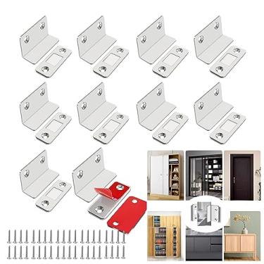 Imagem de Catekro 10 peças de trava magnética para armário, fechos magnéticos ultrafinos em forma de L, adesivo magnético para porta de armário para fechamento de porta de armários de cozinha (prata)