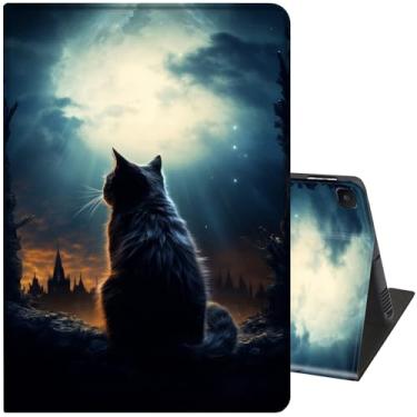 Imagem de Capa para Samsung Galaxy Tab S6 Lite 10,4 polegadas modelo 2022/2020, capa inteligente de couro PU, suporte ajustável com função automática de hibernar e despertar, gatinho da meia-noite