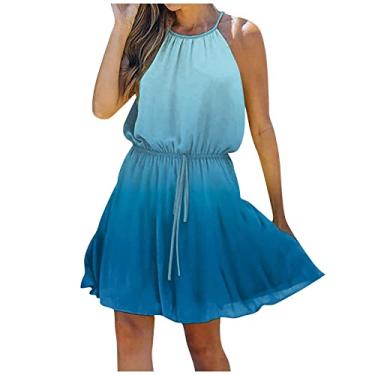 Imagem de Vestidos femininos frente única aberta nas costas para mulheres sem mangas midi praia recorte havaiano vestidos franzidos 2024, I-475 Azul royal, G