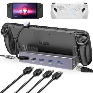 Imagem de Kobilar Estação de ancoragem Steam Deck 6 em 1 Legion Go/Rog Ally, Tipo-C para 3 USB-A 3.0 (5 Gbps), HDMI (4K/60Hz), PD 100W, Ethernet (1000 Mbps) com um cabo USB-C gratuito