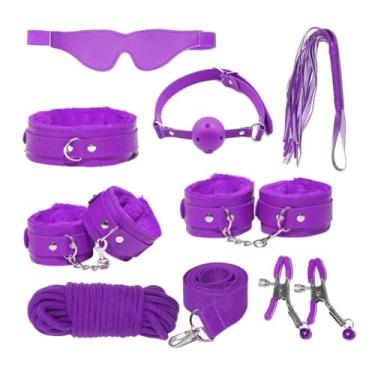 Imagem de Kit Algemas Sexuais Para Adultos Jogo Sexual Para Casais, Colarinho, Venda Erótica, Chicote, Brinquedo Sexual (Roxo)