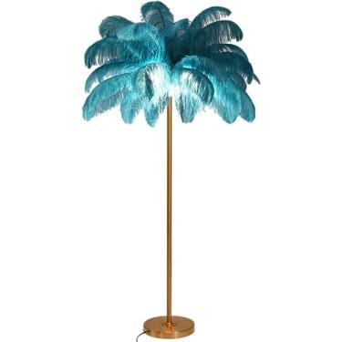 Imagem de Luminária de piso de penas de avestruz, lâmpadas de penas para quartos e sala de estar com interruptor de pé regulável, lâmpada de pé de pena de resina H: 160 cm