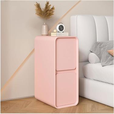 Imagem de Mesa de cabeceira estreita com gaveta de armazenamento Mesa de cabeceira moderna de madeira maciça, armário pequeno e fino para quarto, sala de estar, sofá, rosa, 20 cm
