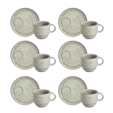 Imagem de Conjunto de Xícaras de Chá Empilháveis com Pires Porto Brasil Pistache 6 peças – 230 ml