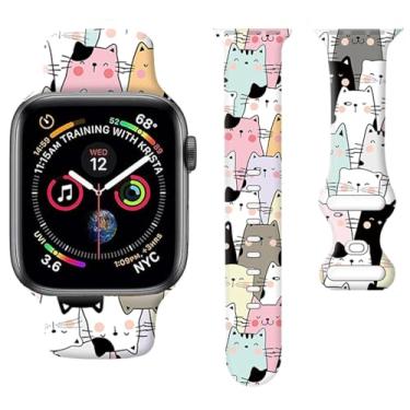 Imagem de IAMRAVER Pulseira de substituição para iWatch SE séries 9, 8, 7, 6, 5, 4, 3, 2 e 1, ultra de 42 mm, 44 mm, 45 mm e 49 mm - Gatos fofos