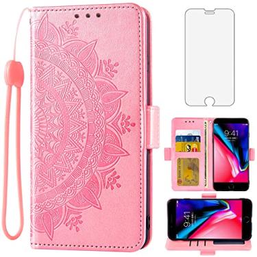 Imagem de Asuwish Capa carteira compatível com iPhone 7 Plus, 8 Plus, 7/8 Plus, protetor de tela de vidro temperado, porta-cartões, alça de pulso, capa de celular para iPhone 7s 7s + 7+ 8s 8+ Phones8 7p 8p ouro