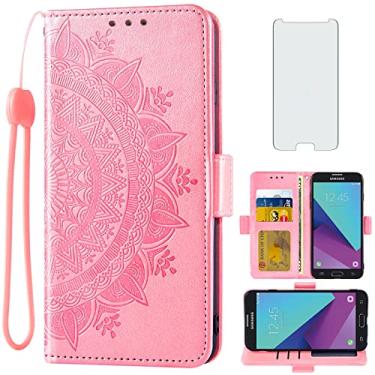 Imagem de Asuwish Compatível com Samsung Galaxy J3 Luna Pro J 3 Prime 2017 Emerge 3J Eclipse Mission Capa carteira de vidro temperado protetor de tela flip stand capa de celular para Glaxay S327VL ouro rosa