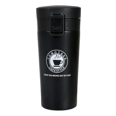 Imagem de Caneca de café de viagem isolada de aço inoxidável 304 elegante - caneca selada a vácuo, à prova de vazamento com filtro de chá embutido, tampa sem BPA e base antiderrapante (preto)