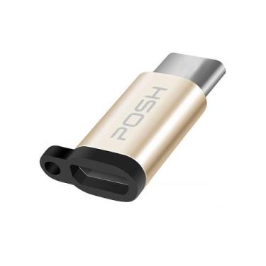 Imagem de Adaptador Posh Micro USB para USB C em metal com cordao para cabo USB 