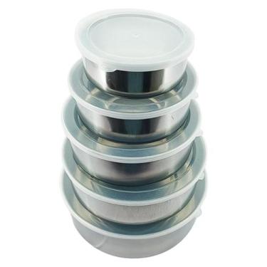 Imagem de Conjunto 5 Potes de Comida Aço Inox Resistentes - Aliança
