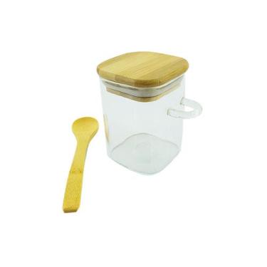 Imagem de Pote de Vidro Hermético Quadrado com Colher 8cm - Aliança