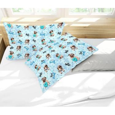 Imagem de Par de Fronhas Estampa Pug Poá Azul - Core Decore