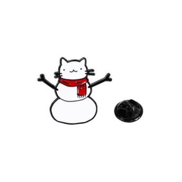 Imagem de Broche de boneco de neve de Natal para mulheres, broches de gato branco esmaltado, alfinetes de lapela, cachecol vermelho, decoração, terno, colarinho, vestido, acessórios, joias, presente para
