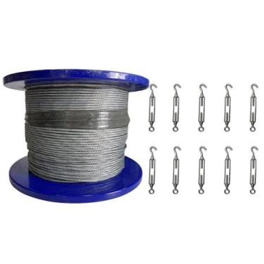 Imagem de Bobina 50M Cabo de Aço Galvanizado 3/16 + 10 Esticadores  - Shoplonas