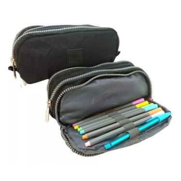 Imagem de Estojo Escolar Juvenil Com 3 Divisórias Liso - Yepp - Yepp , Preto