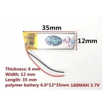 Imagem de Bateria 601235 Com 160mah 6mmx12mmx35mm 2 Fios 3,7v. - KMIG