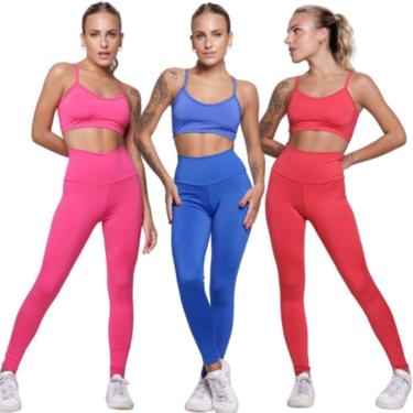 Imagem de KIT 3 Conjunto Top Alça Fina e Calça Suplex Serra e Mar Roupa Para Academia Treino Moda Fitness-Feminino