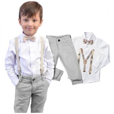 Imagem de Conjunto Social Cinza Manga Longa Calça Casamento Pajem Bebê - Migueli