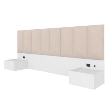 Imagem de Cabeceira Suspensa Cama Casal Bulgária C/led Bco/bouclé Off White - Ma Branco/bouclé Off White