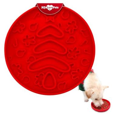 Imagem de Tigelas para cães Slow Feeder – Tigela para cães com design natalino – Tapete vermelho para lamber – Tigela de ração para cães – Material de silicone seguro – para cães – Tapete de tigela para cães da