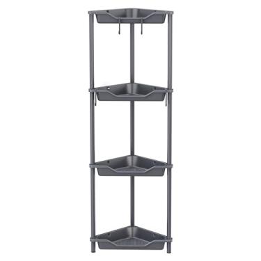 Imagem de Orimade Organizador de chuveiro de canto à prova de ferrugem de 4 camadas, suporte de prateleira de canto de plástico para banheiro, 27,4 x 27,4 x 113 cm, cinza