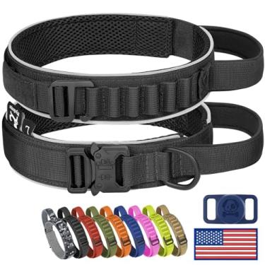 Imagem de HYDEME Coleira tática para cães, alça alpina ajustável, para treinamento militar, coleiras para cães com alça e reflexiva para cães pequenos, médios e grandes, com capa protetora de Airtags e patches.