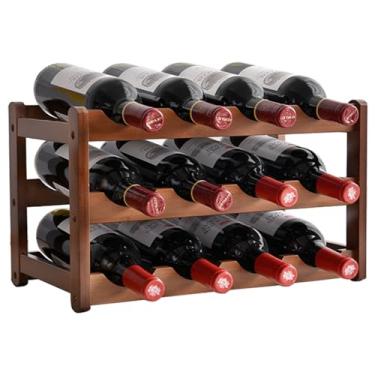 Imagem de RUIQINQI Bancada para adegas, rack de vinho com 12 garrafas para exibição de armazenamento de garrafas de vinho, rack de vinho de madeira de 3 níveis