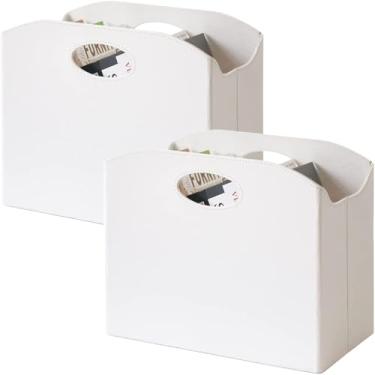 Imagem de Neateam Pacote com 2 Porta-Revistas Branco, Porta-Revistas Dobrável, Porta-Arquivos de Chão Grande para Revistas com Alça, Cesta para Armazenamento de Livros, Porta-Revistas Duráve(Pacote W-2 Branco)