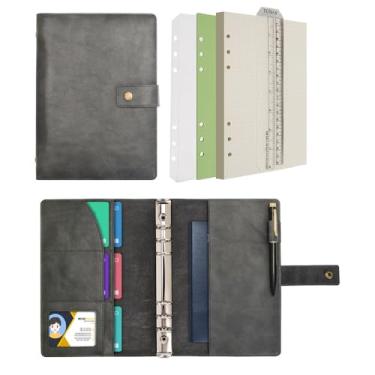 Imagem de Wonderpool Caderno de couro recarregável, caderno espiral - papel pontilhado A5 e bolsos internos para viagens, trabalho e organizador pessoal (cinza, A5)