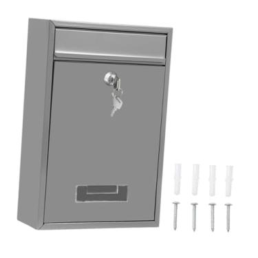 Imagem de Fenteer Caixa de correio de parede com fechadura decorativa, design retrô, com 2 chaves, caixa de depósito para escritório, casa, portão externo, Cinza