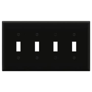 Imagem de ENERLITES Placa de parede com interruptor de luz quádrupla, interruptor interruptor, tamanho médio de 4 entradas 12,4 x 21,7 cm, termoplástico de policarbonato inquebrável, 8814M-BK, preto