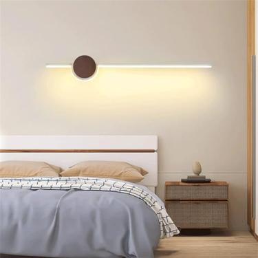 Imagem de Luminária de parede LED de madeira, arandelas de parede com listras longas, luzes de cabeceira modernas para ambientes internos, luz de espelho linear de alumínio, iluminação de parede criat