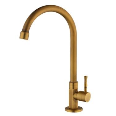 Imagem de Torneira de pia de latão antigo montada no deck, torneira de pia para banheiro, cozinha, torneiras de água fria simples, torneira de alça única, A