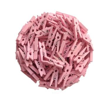 Imagem de Mini Prendedor Pregador Colorido Kit com 50 peças 2,5cm Fotos Mural de fotos Decoração festas drinks chá de bebê scrapbook (Rosa)