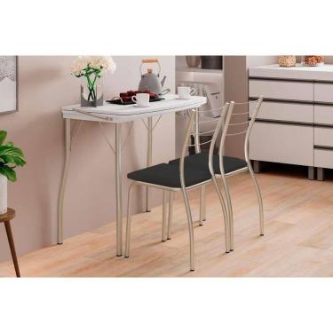 Imagem de Conjunto Mesa De Cozinha Multiuso Dobrável E 2 Banquetas 1700 Prata Branco Prata Preto Carraro