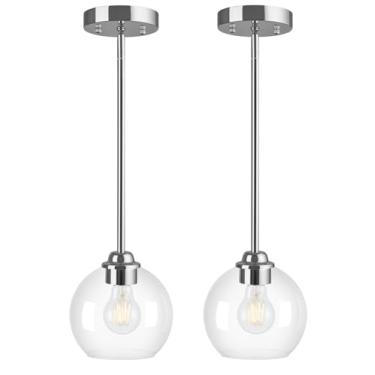 Imagem de Blitliviar Luminárias Pendentes Modernas, Pacote Com 2, Luminárias Pendentes Em Formato De Globo Cromado Com Cúpula De Vidro Transparente, Luminárias Pendentes Para Ilha De Cozinha, Iluminação Pende