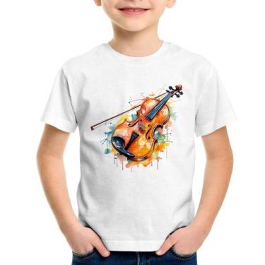 Imagem de Camiseta Infantil Violino Watercolor - Foca na Moda, Branco, 4