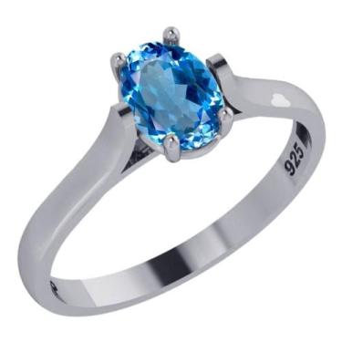 Imagem de Anel Solitário Prata 925 Topázio Azul Oval - Exclusivo - Tudo Prata, 1