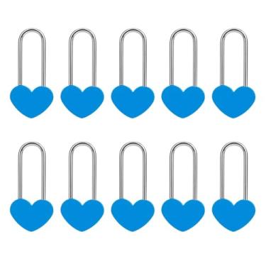 Imagem de VeYocilk Cadeado de coração Love Lock, 10 peças, alumínio, leve, azul, coração, desejo, para casais, amigos, aniversário, viagem, presente, ponte (sem chave) (azul, alumínio)