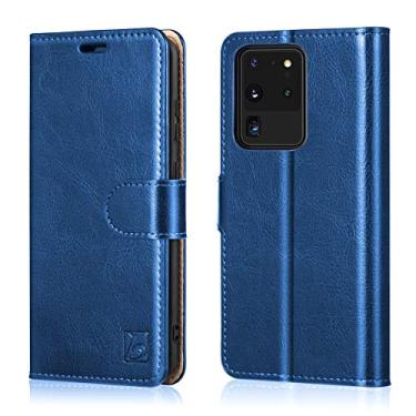 Imagem de Capa carteira Belemay para Galaxy S20 Ultra, couro legítimo [bloqueio RFID] Capa flip protetora para cartão com suporte, capa fólio à prova de choque compatível com Samsung Galaxy S20 Ultra 5G (6,9 polegadas), preta, Galaxy S20 Ultra (Blue)