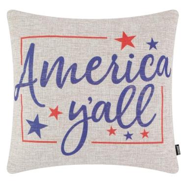 Imagem de TRENDIN Capa de almofada de 45 x 45 cm, decorações patrióticas vintage, capa de almofada decorativa vermelha branca e azul para 4 de julho, Dia da Memória, Dia da Independência PL1247TR