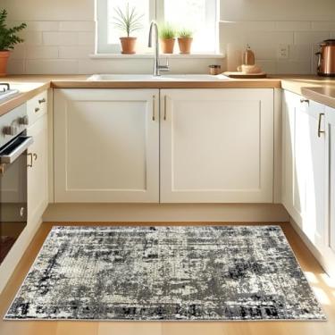 Imagem de 1 Tapete Cozinha Belga Grande Passadeira Es Mo 66 x 110 Vr (D3Mod Bege Cinza Preto Marfim Moderno Manchado Abstrato)