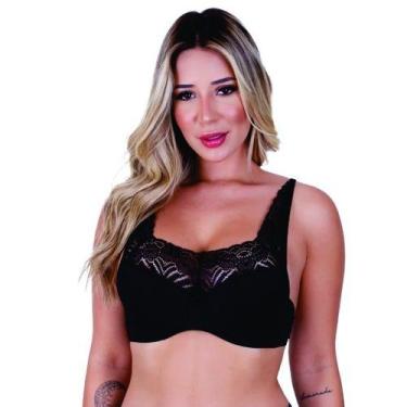Imagem de Sutiã com Bojo Feminino Clamar em Microfibra e Renda 2449, M, Preto