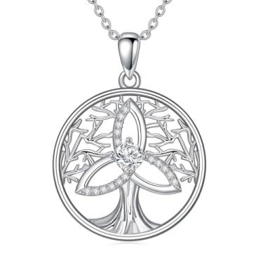 Imagem de WTYIM Colar de árvore da vida para mulheres, banhado a ouro 14K, prata esterlina moissanita, diamante, nó celta, árvore da vida, colar com pingente de nó celta da trindade, presente de aniversário e